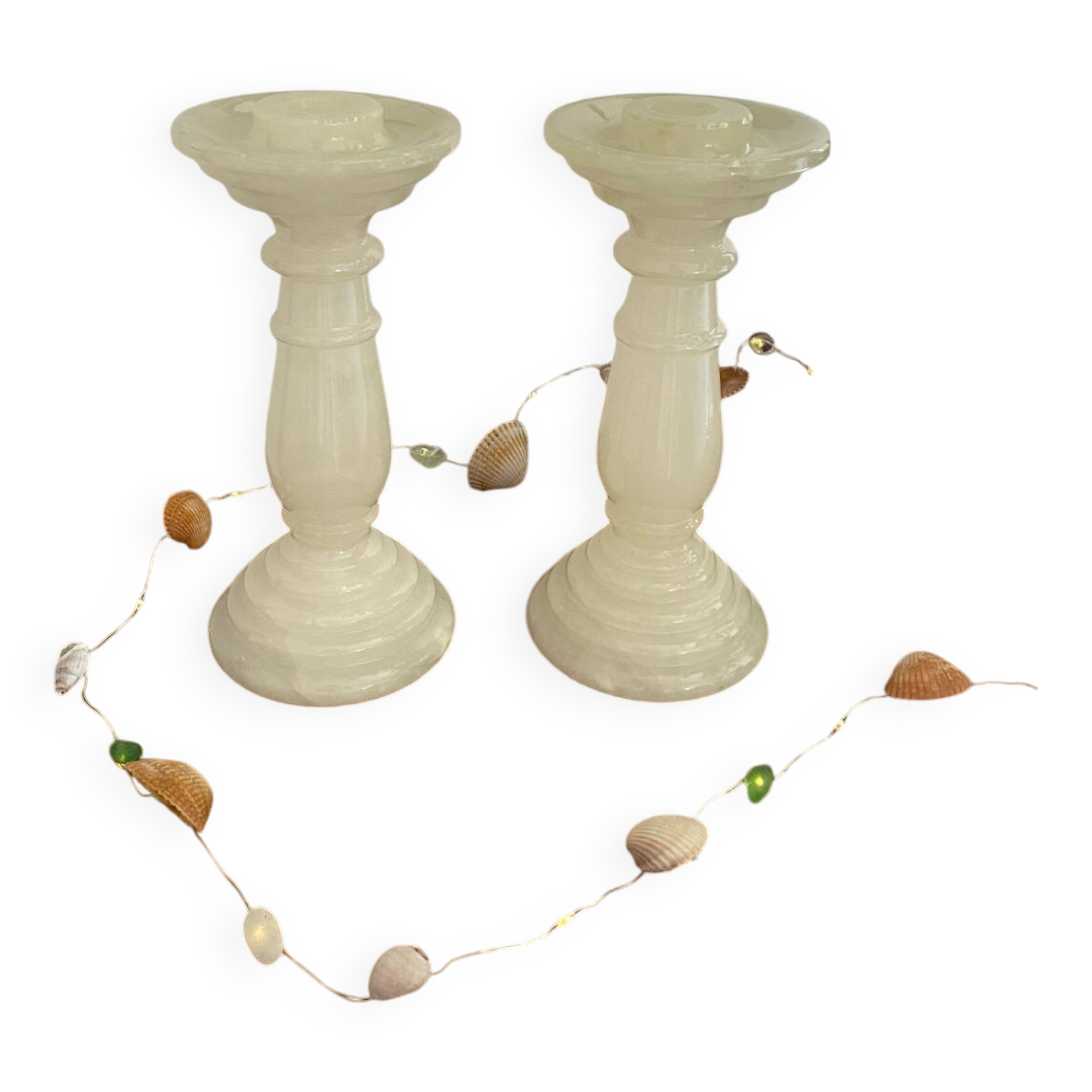 Pair of alabaster candlesticks