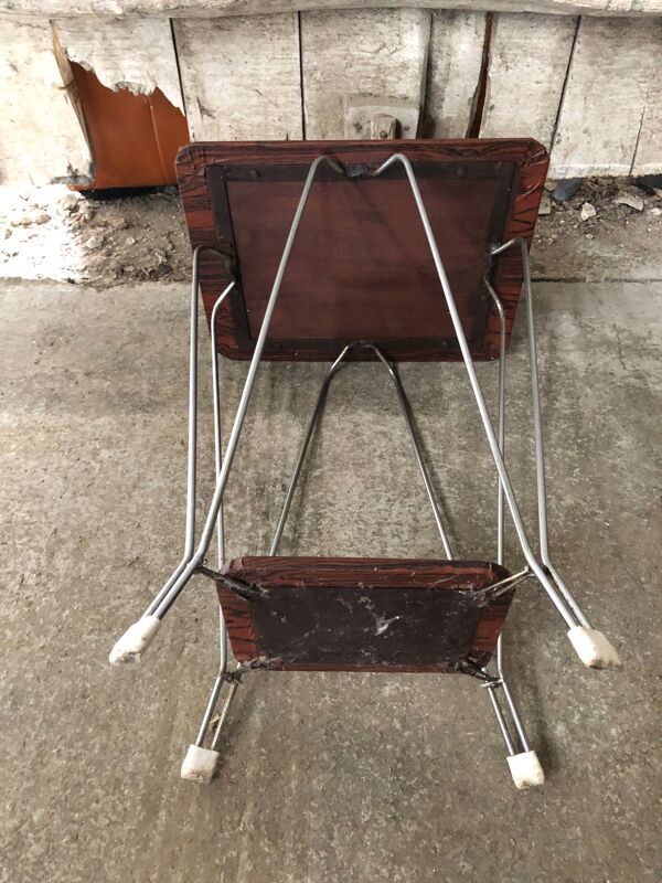 Sellette double plateau bois avec pieds métal courbé vintage