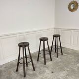 Three 1970s oak bar stools