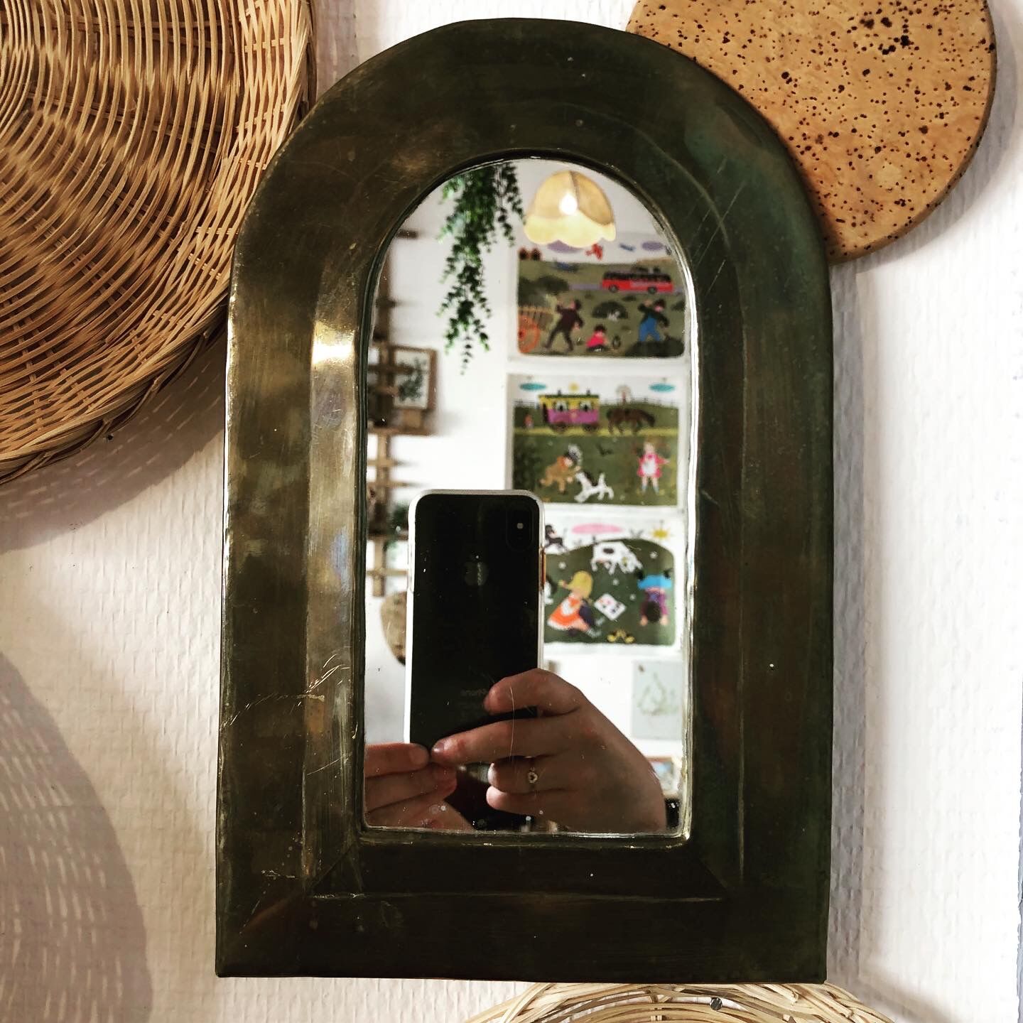 Oriental brass mirror