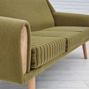 1970s, Danish 3-seater sofa, original very good condition, green furniture fabric, oak