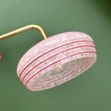 Applique coudée abat-jour vintage en verre de clichy blanc liserés rouges