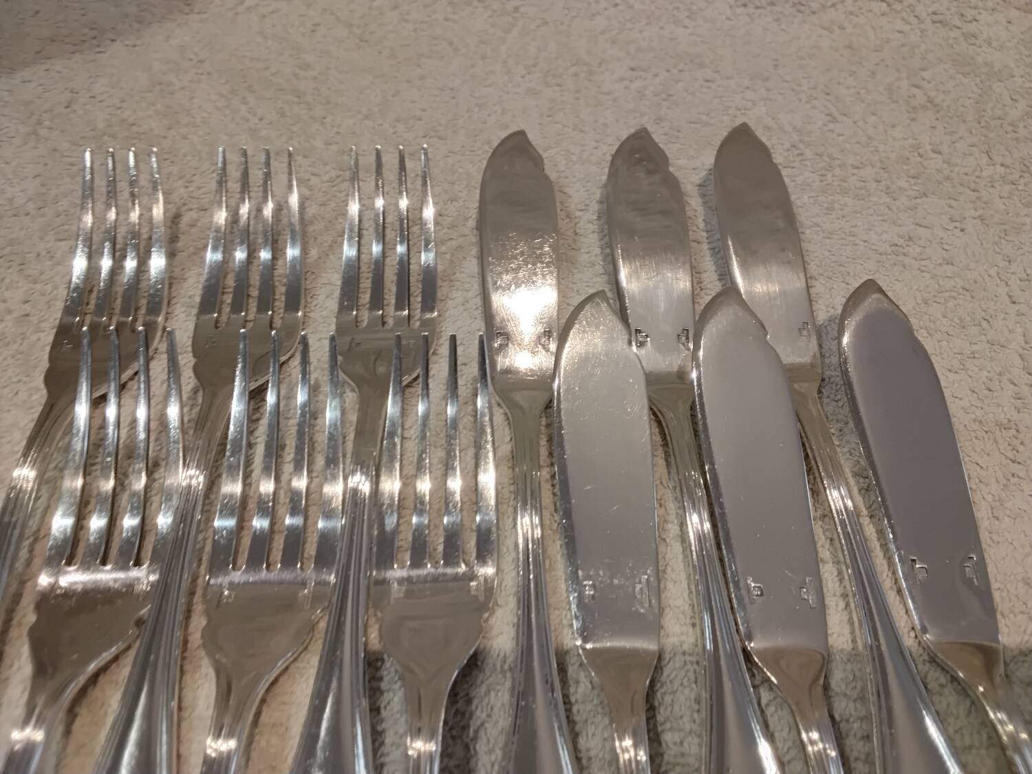 6 fish cutlery sets, 12 pieces, silver-plated metal, Christofle silversmith, Albi pattern