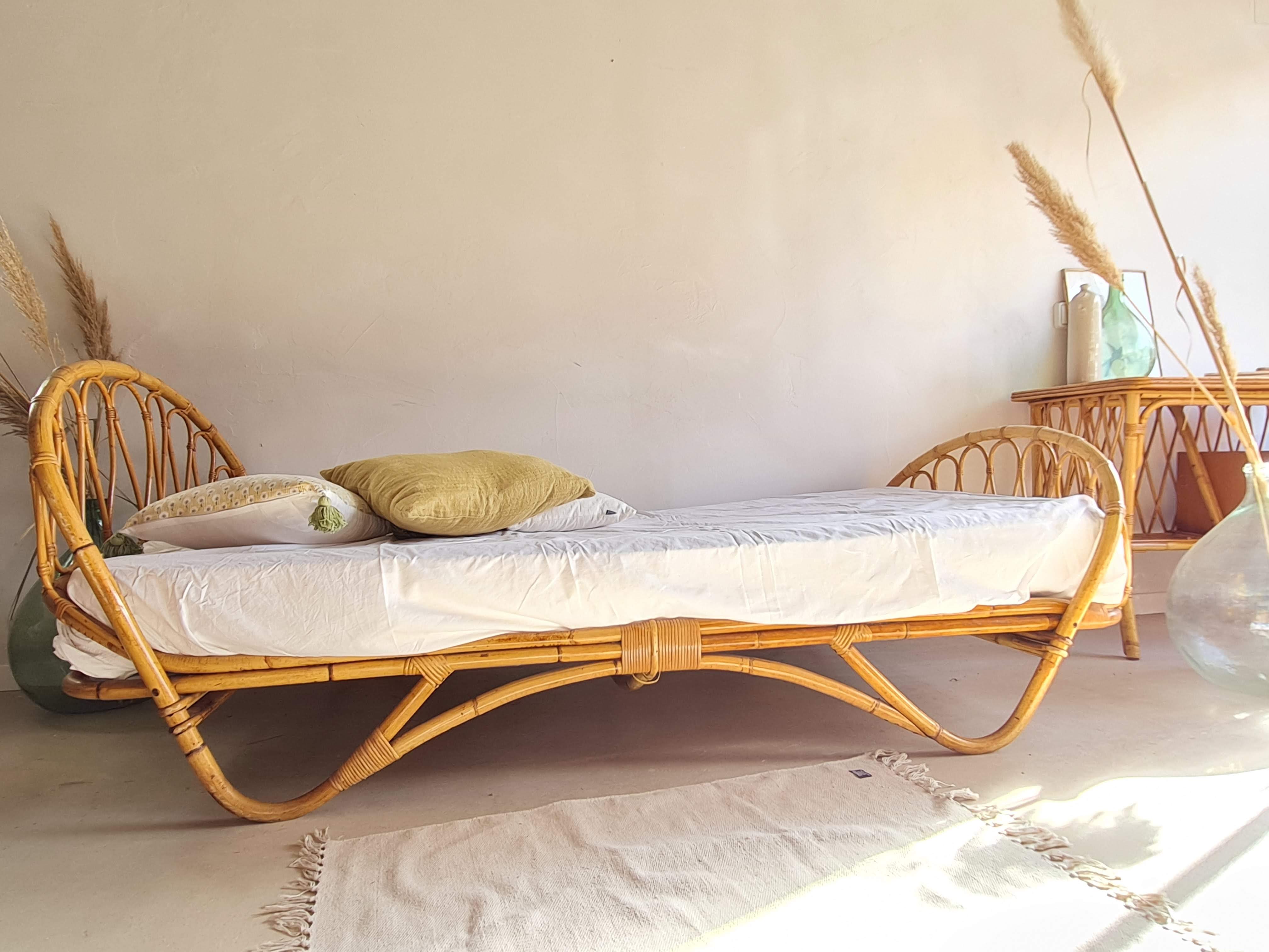 Vintage rattan and wicker bed