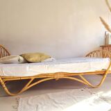 Vintage rattan and wicker bed