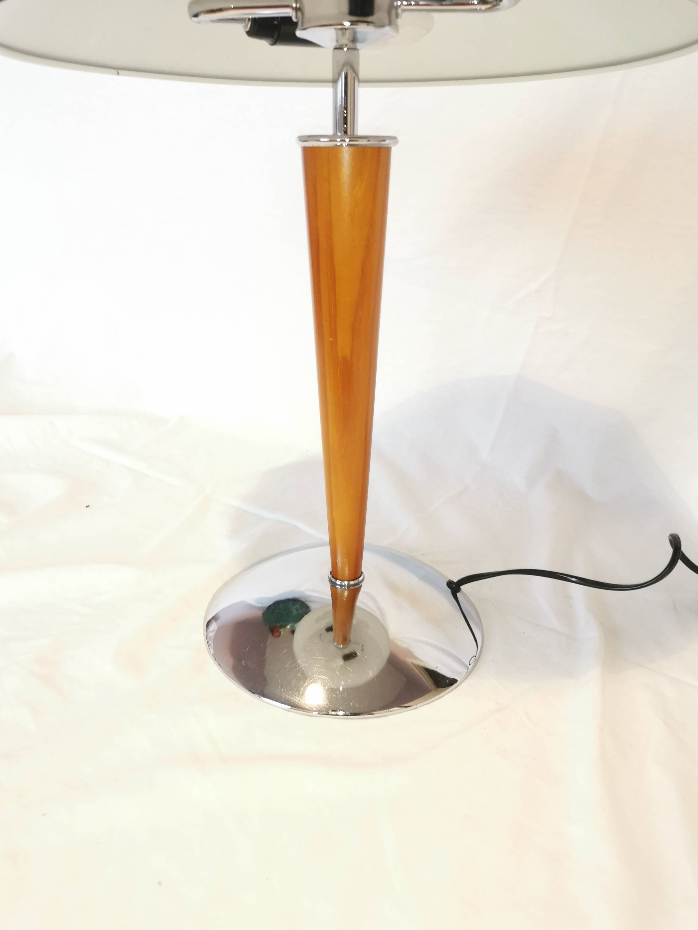 Large double bulb liner lamp, chrome and wood, 1980