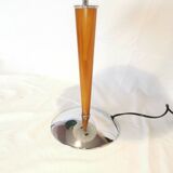 Large double bulb liner lamp, chrome and wood, 1980