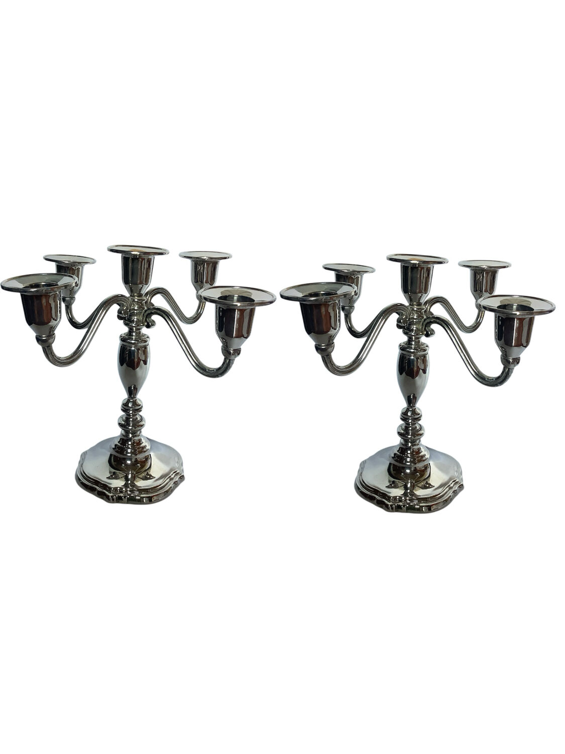 Pair of silver-plated metal articulated candelabras – classic style