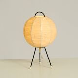 Beautiful mid-century modern tripod raffia table lamp