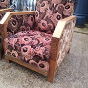 Pair club art deco armchair, carved wood structure, period 1930/50