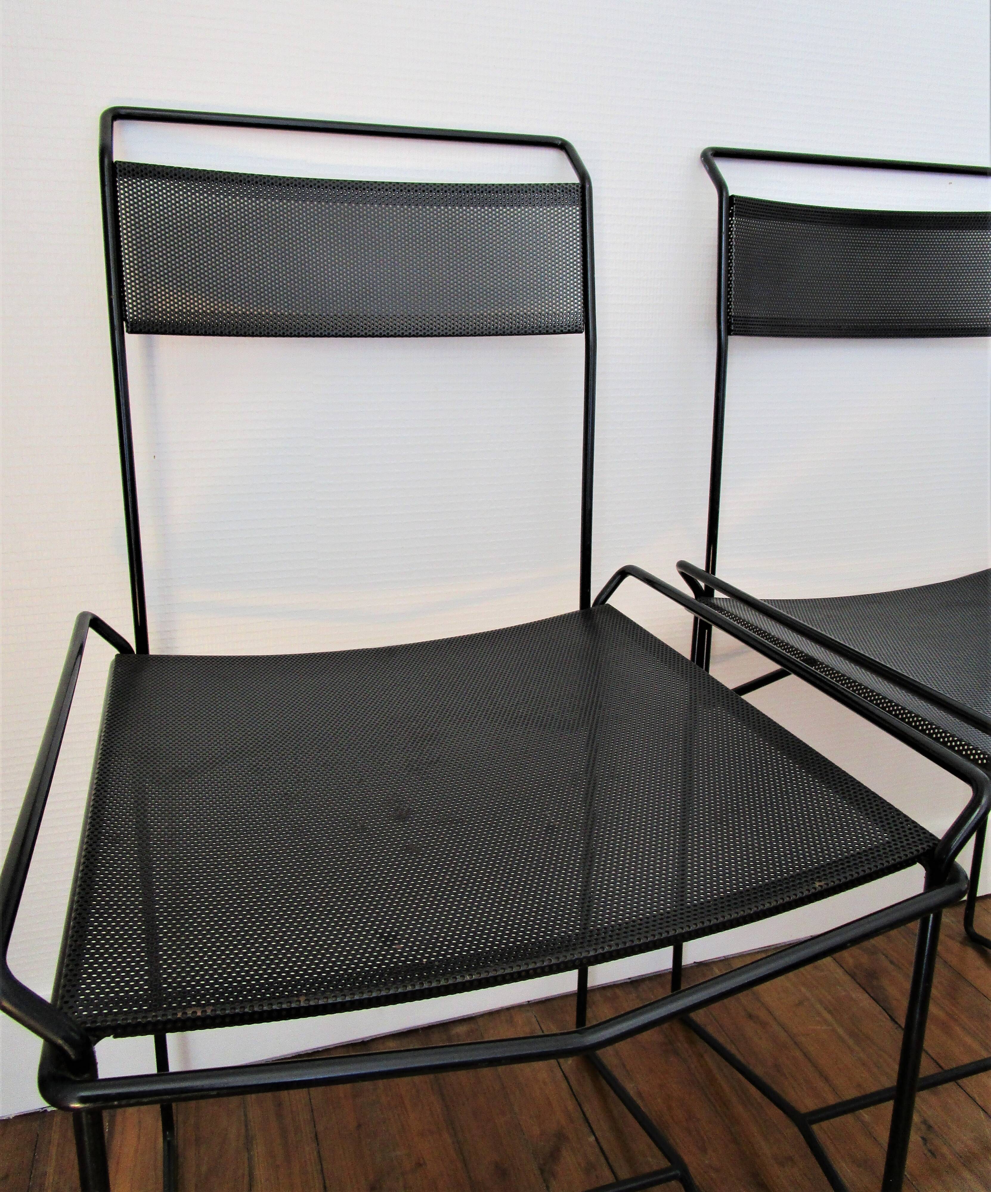 Pair of perforated metal steel chairs from the 80s