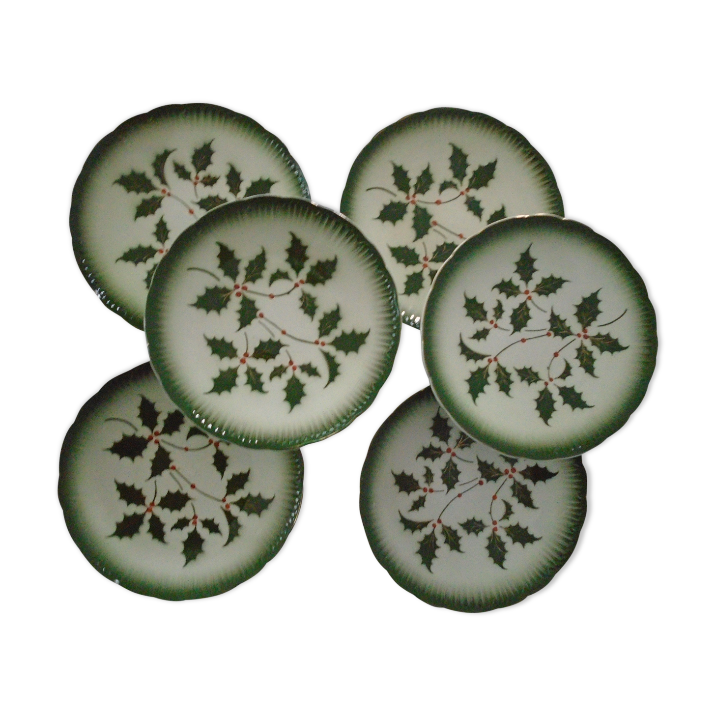 6 plates Badonviller décor leaves of holly faience fine old