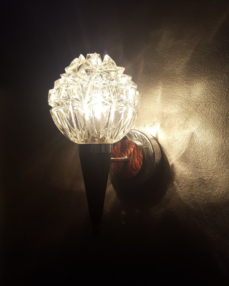 Vintage teak wall lamp from the 60s with chrome