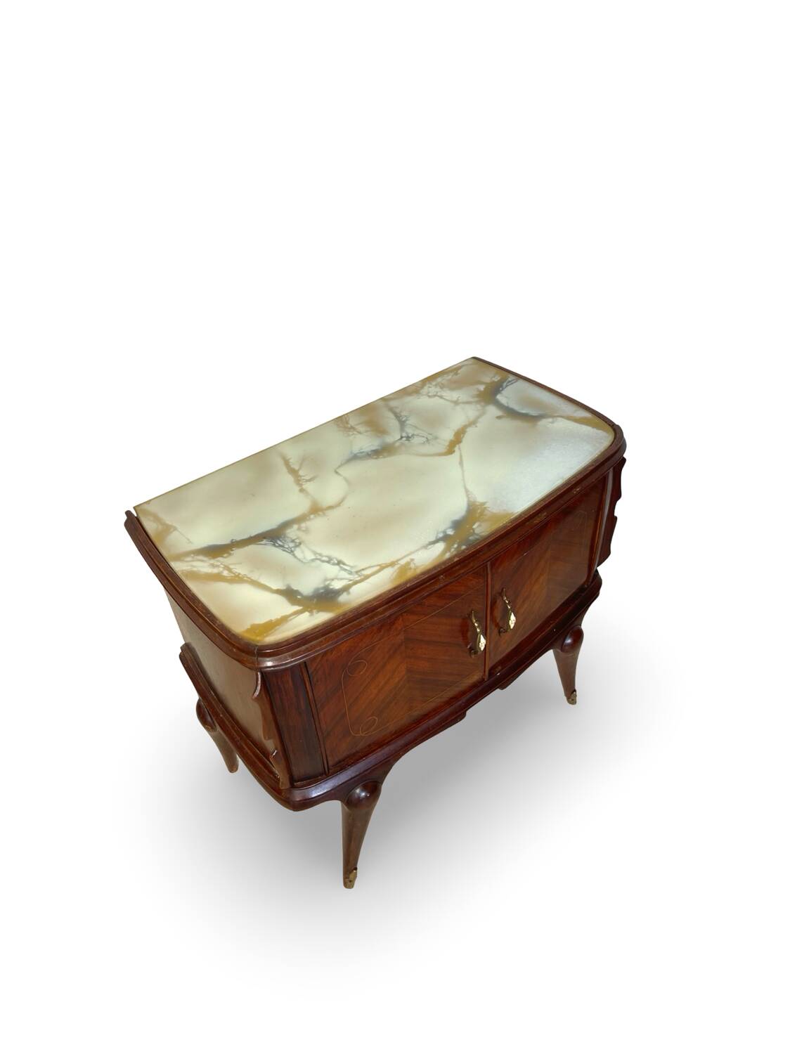 Tables de chevet plaquées en palissandre avec plateau en onyx vert