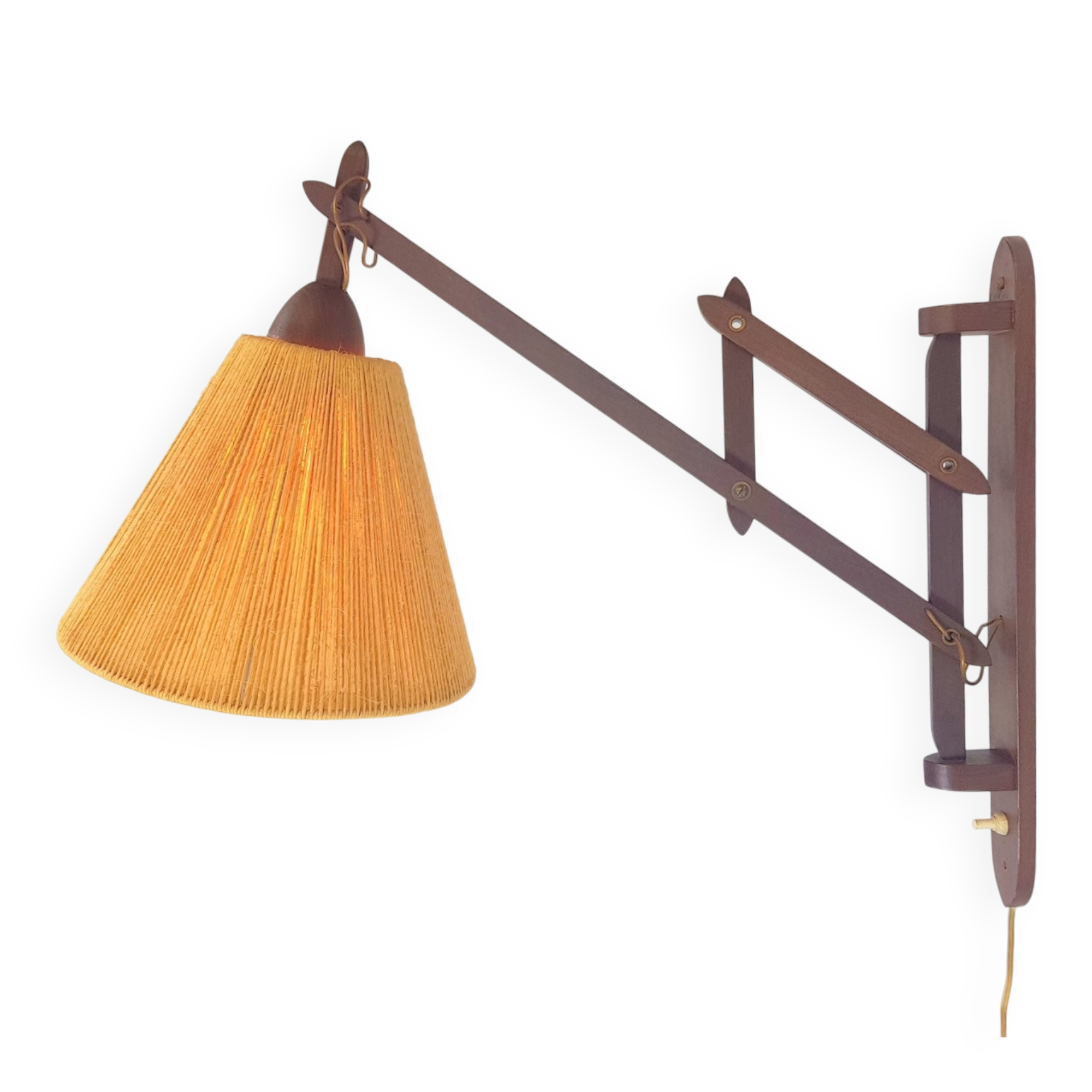 Scandinavian Teak and Hemp Scissors Wall Lamp by Ib Fabiansen for Fog & Mørup, 1950s