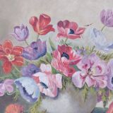 Painting of an anemones, oil signed Savary