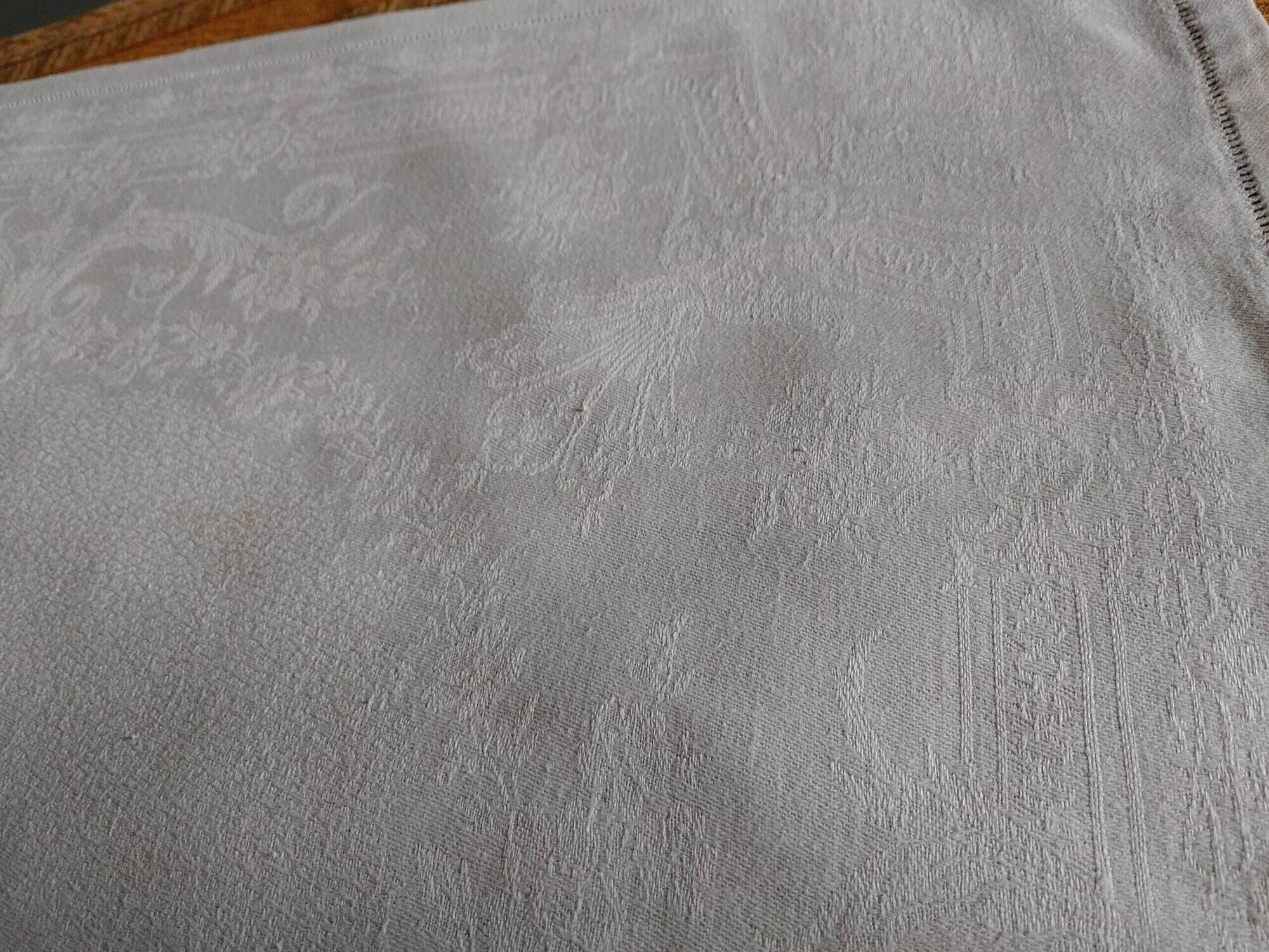 12 old table napkins - Linen & silk damask with Floral decoration - JC monograms