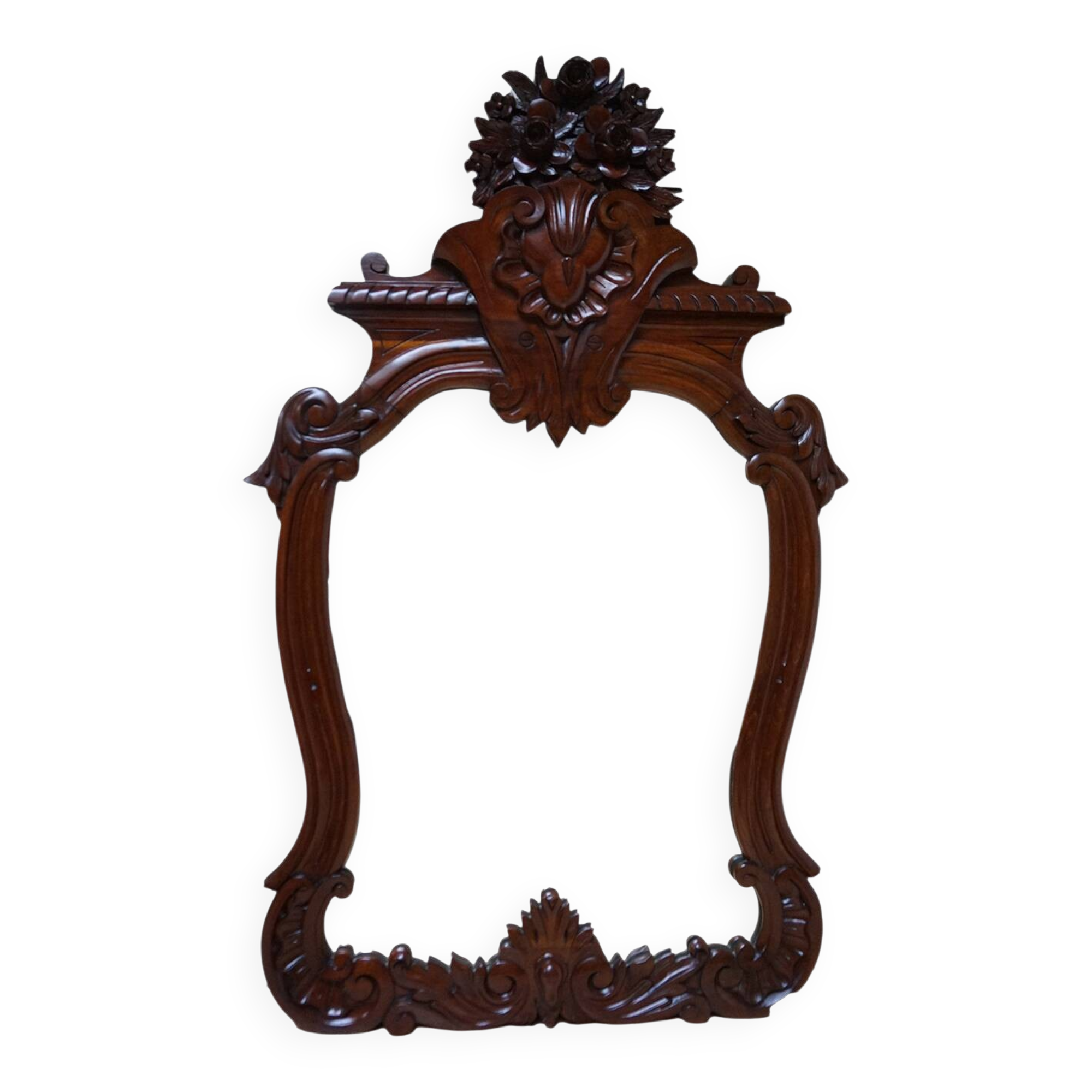 Antique Baroque Wall Mirror in Carved Mahogany