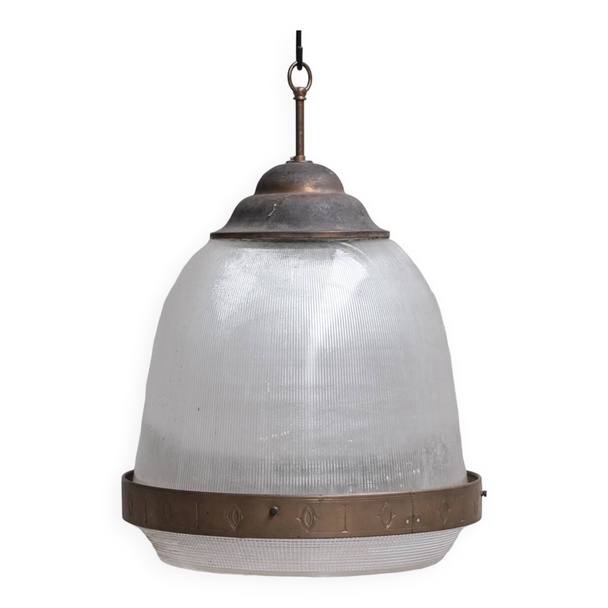 Large Two Part Holophane Style Mid-Century Pendant Light