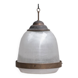 Large Two Part Holophane Style Mid-Century Pendant Light