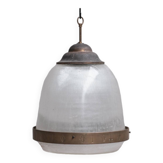 Large Two Part Holophane Style Mid-Century Pendant Light