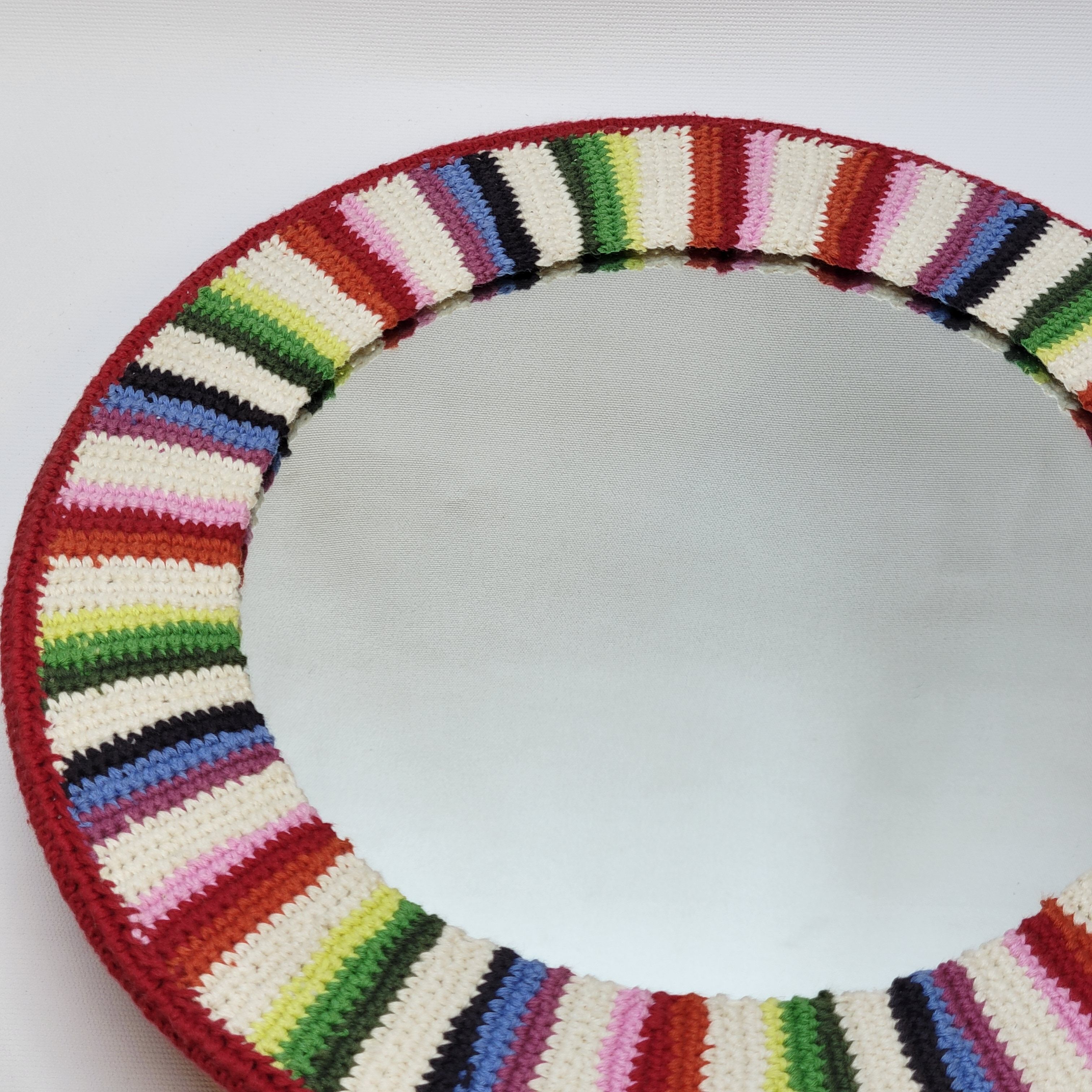 Miroir Rond Mural Cadre Crochet Tricot Bohême