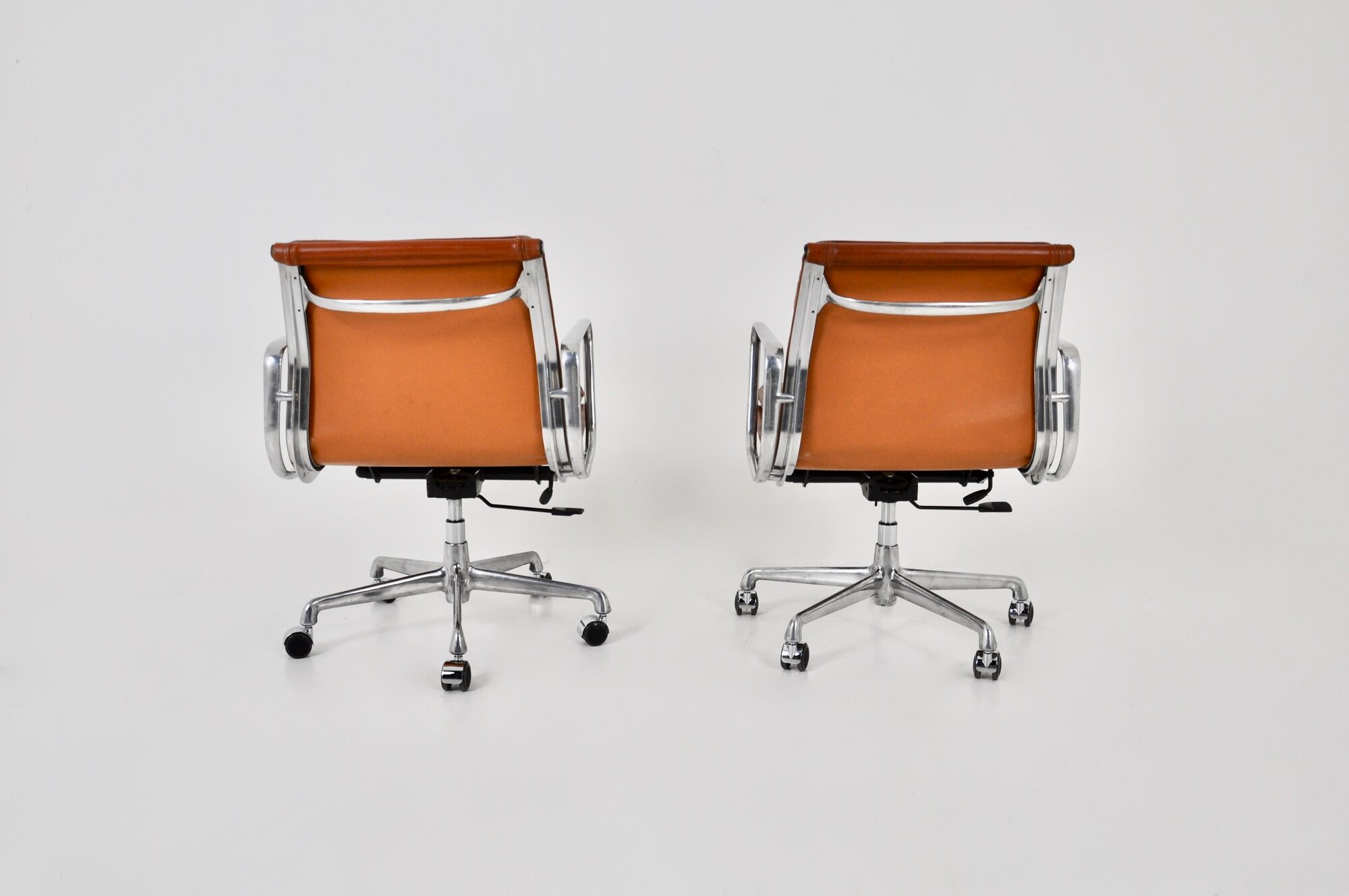 EA 217 Soft Pad Chairs in Cognac Leather by Charles & Ray Eames for ICF, 1970s set of 2