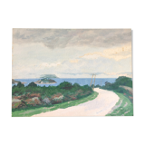 Painting with gouache landscape Fog in September