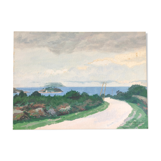 Painting with gouache landscape Fog in September