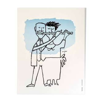 Original poster Couple Playing the Flute by Raymond Savignac 1990 - Small Format - On linen