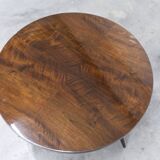 1960s Scandinavian tripod coffee table with glossy varnish in mahogany wood.