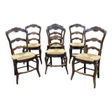 Set of 6 Louis XV style ash chairs with straw seats, from the 1950s