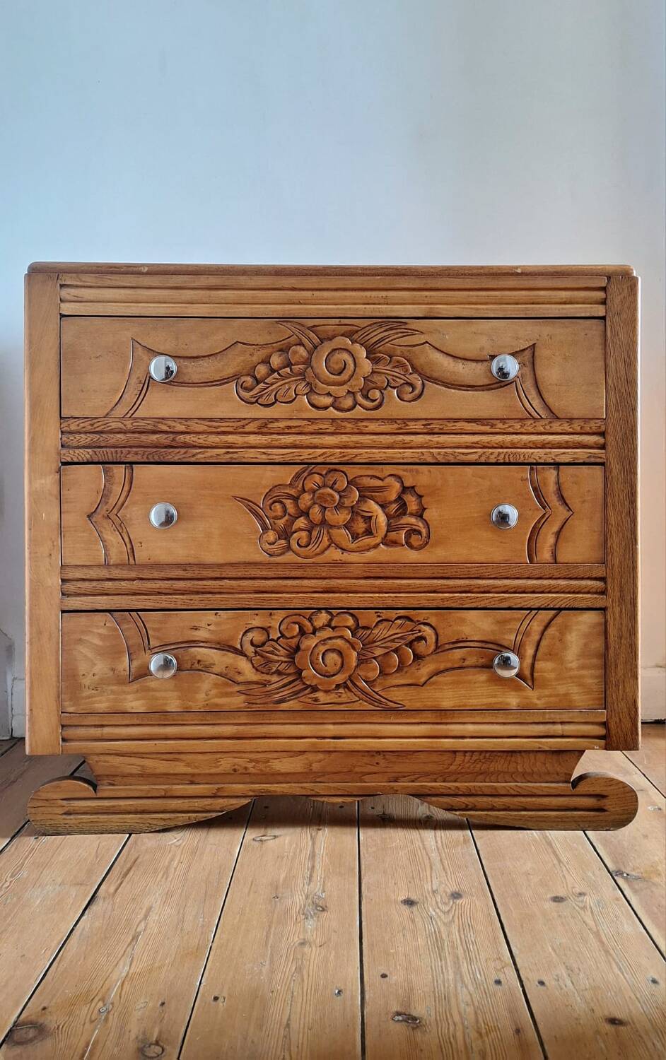 Art deco chest of drawers with wooden top, vintage antique furniture