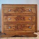 Art deco chest of drawers with wooden top, vintage antique furniture