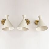 Set of three Italian wall lights in brass and lacquered iron, 1950s design