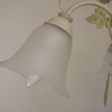 French Vintage 3 Light Green Ivy Chandelier with Opaque Glass Shades