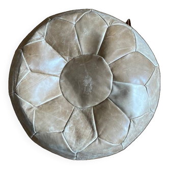 Round leather pouf
