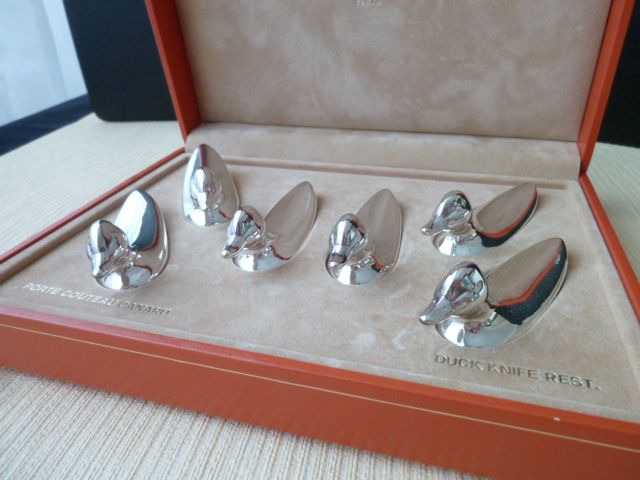 Box of 6 zoomorphic knife holders in silver metal Saint Hilaire