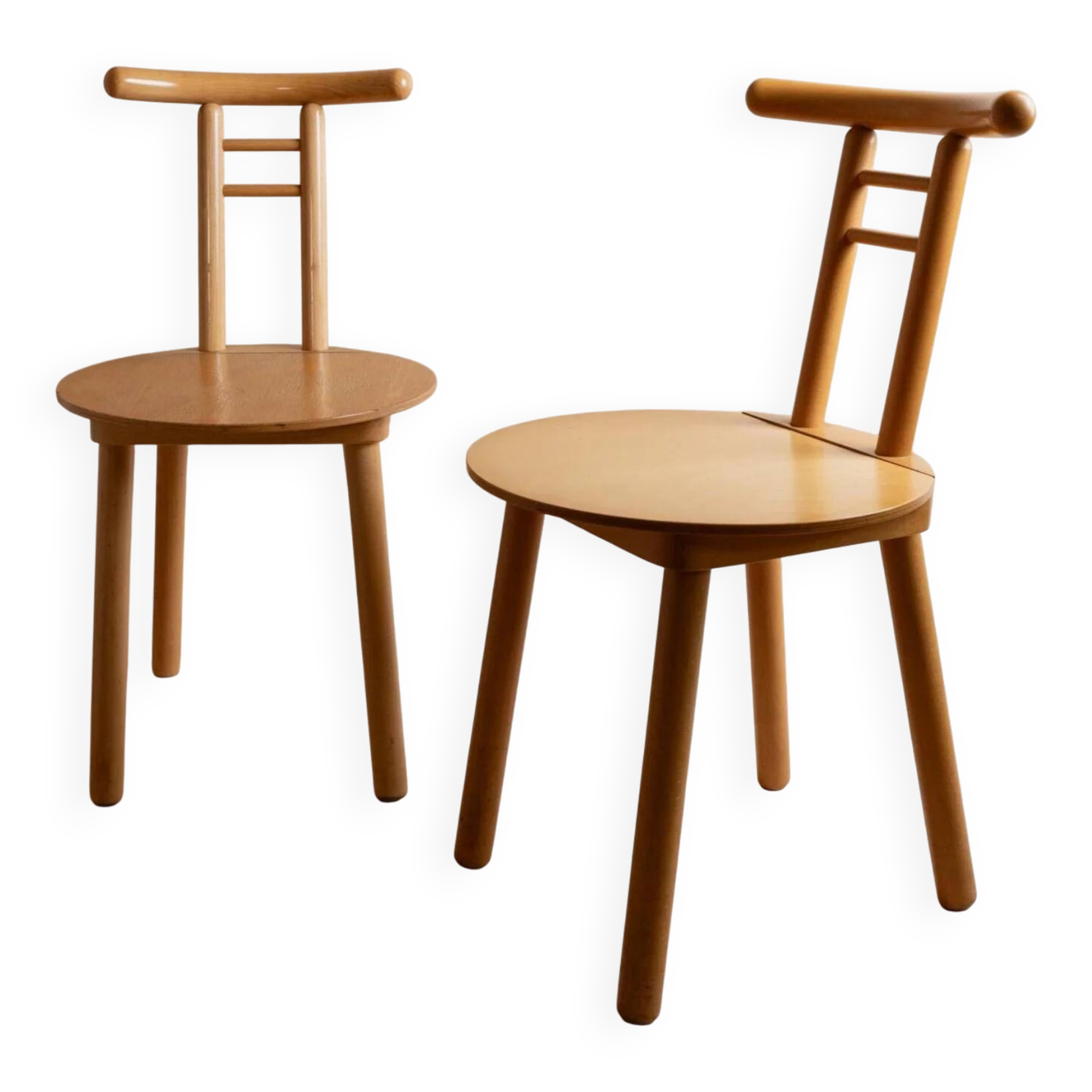 Light Wood Vintage Chair - 1980s Italian Minimalist, Japanese-Inspired, Solid Wood, Batch of 2