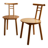 Chaise en bois clair vintage - années 1980, minimaliste italien, inspirée du Japon, en bois massif, lot de 2