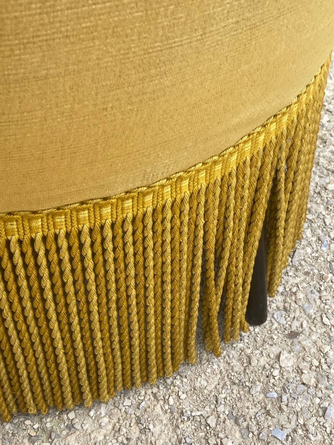 Pair of vintage toad armchairs in golden yellow velvet