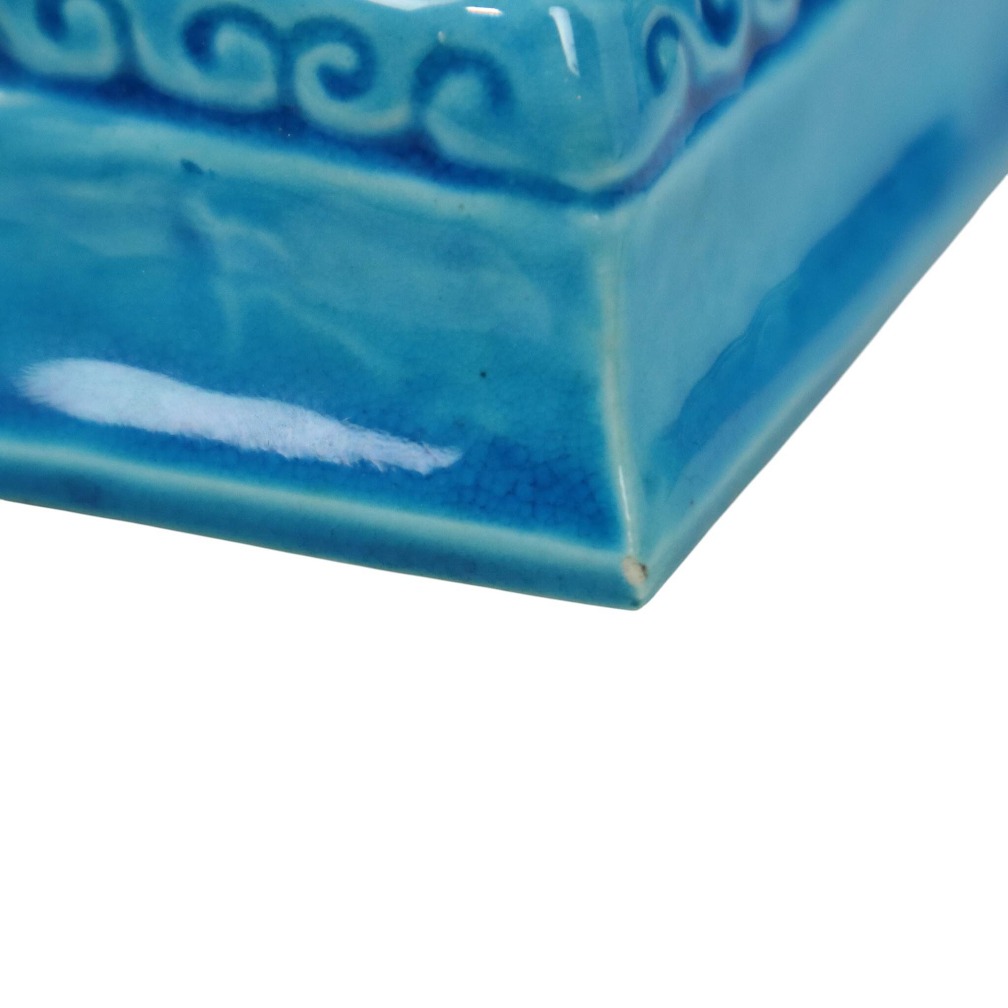 Large Temple Lion Statues Foo Dogs Blue Porcelain 25cm