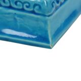 Large Temple Lion Statues Foo Dogs Blue Porcelain 25cm