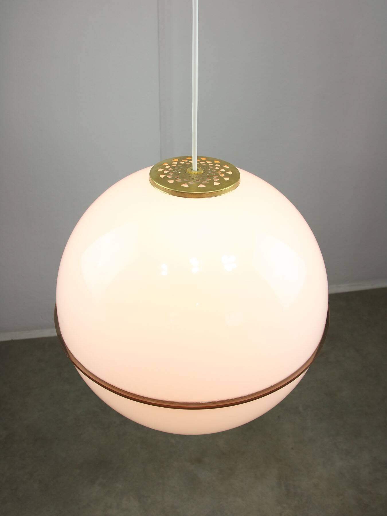 Italian Space Age Pendant Lamp in Plexiglass and Brass, 1970s
