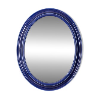 Vintage 1970s blue ceramic wall mirror Italian design