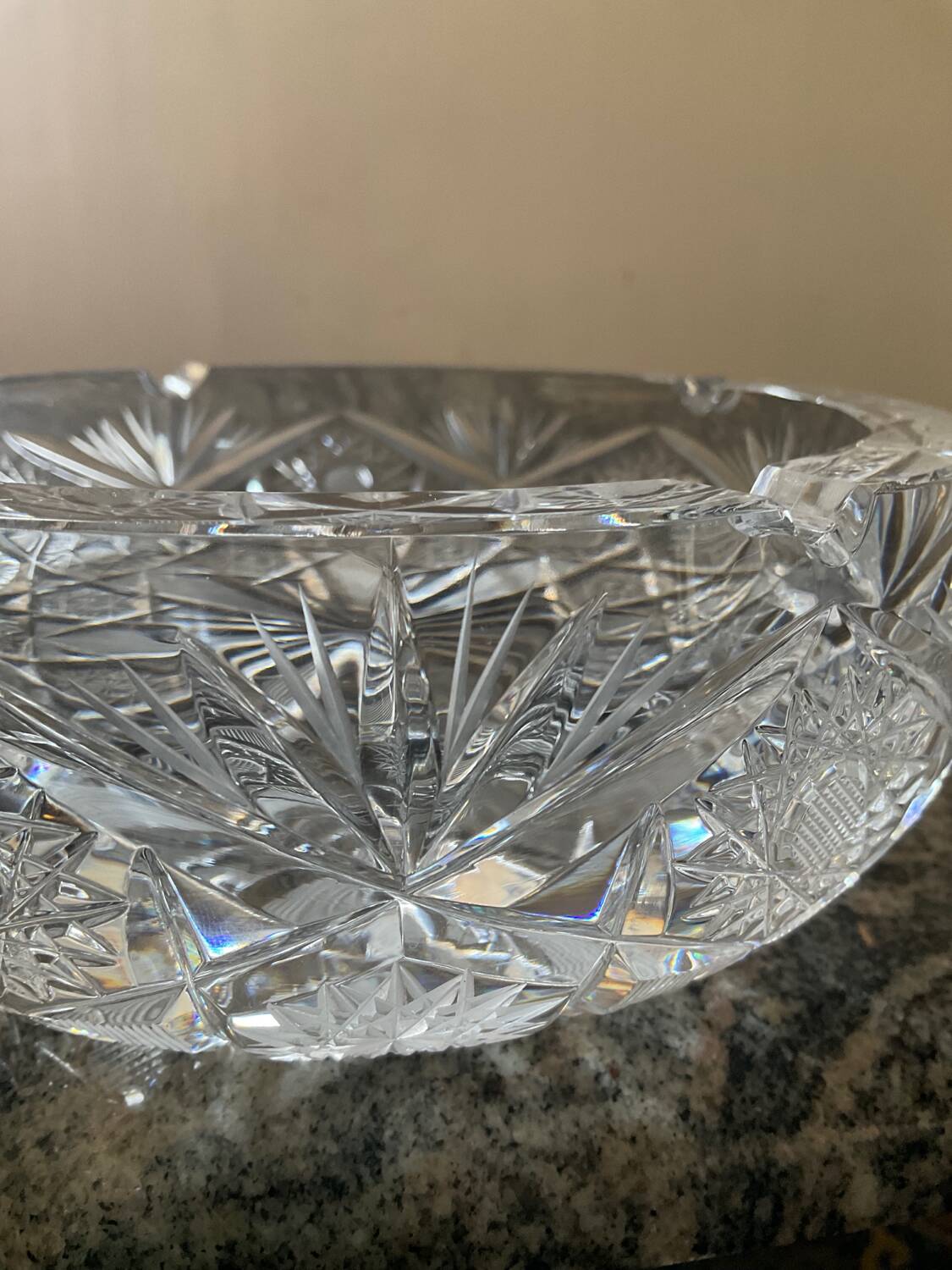 Large vintage pocket tray or ashtray in chiseled Bohemian crystal