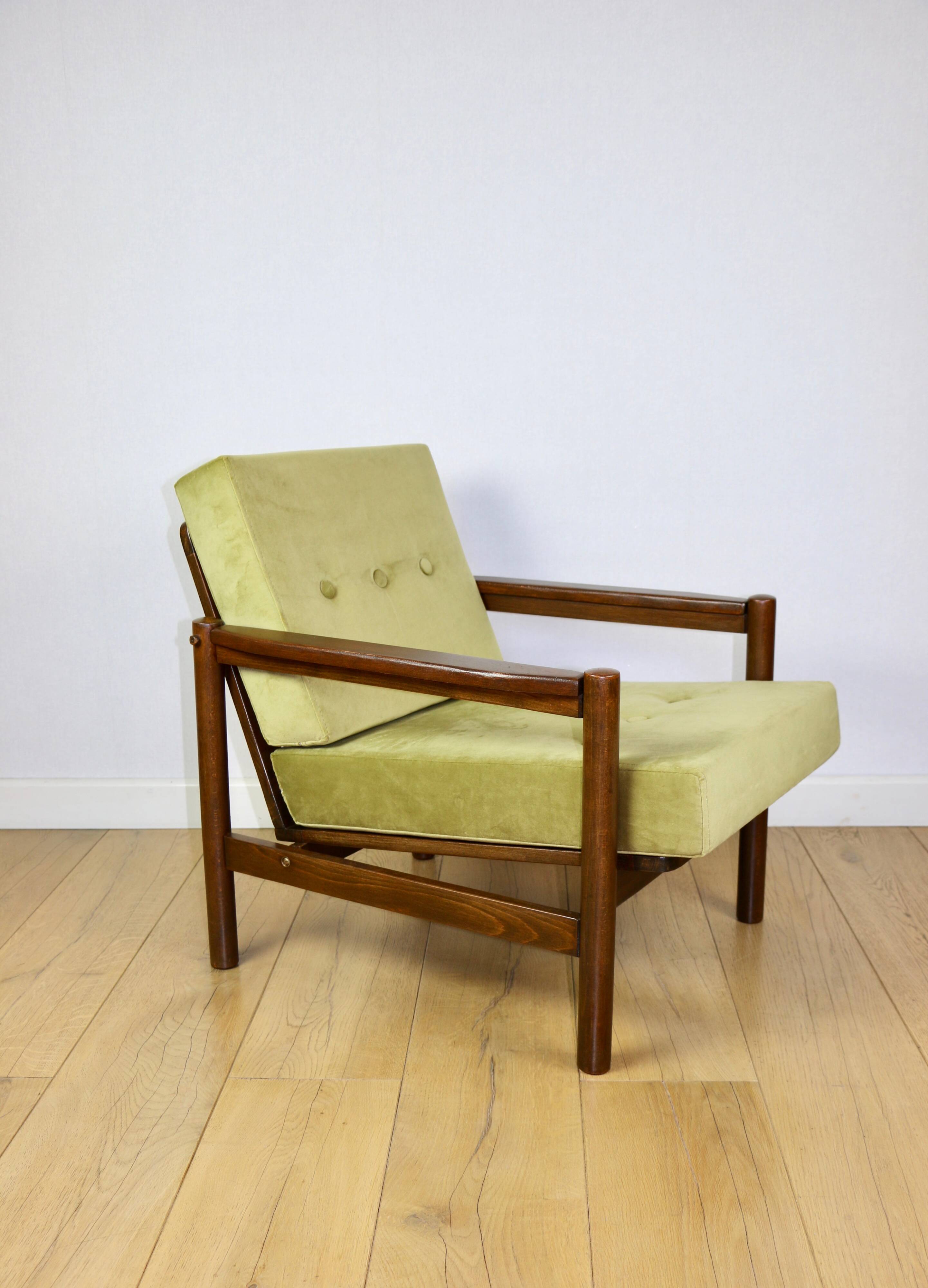 Wooden armchair designed by Z. Baczyk brown vintage olive - 3 pieces available