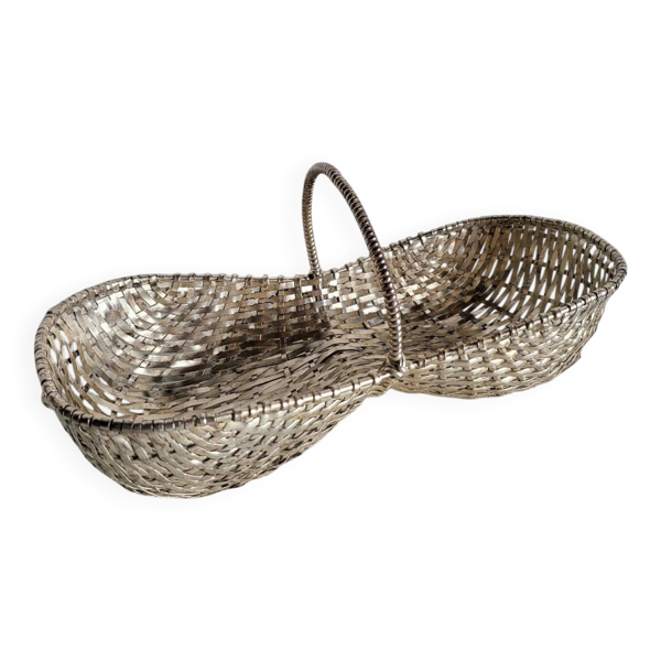 Corbeille, panier en métal argenté tressé