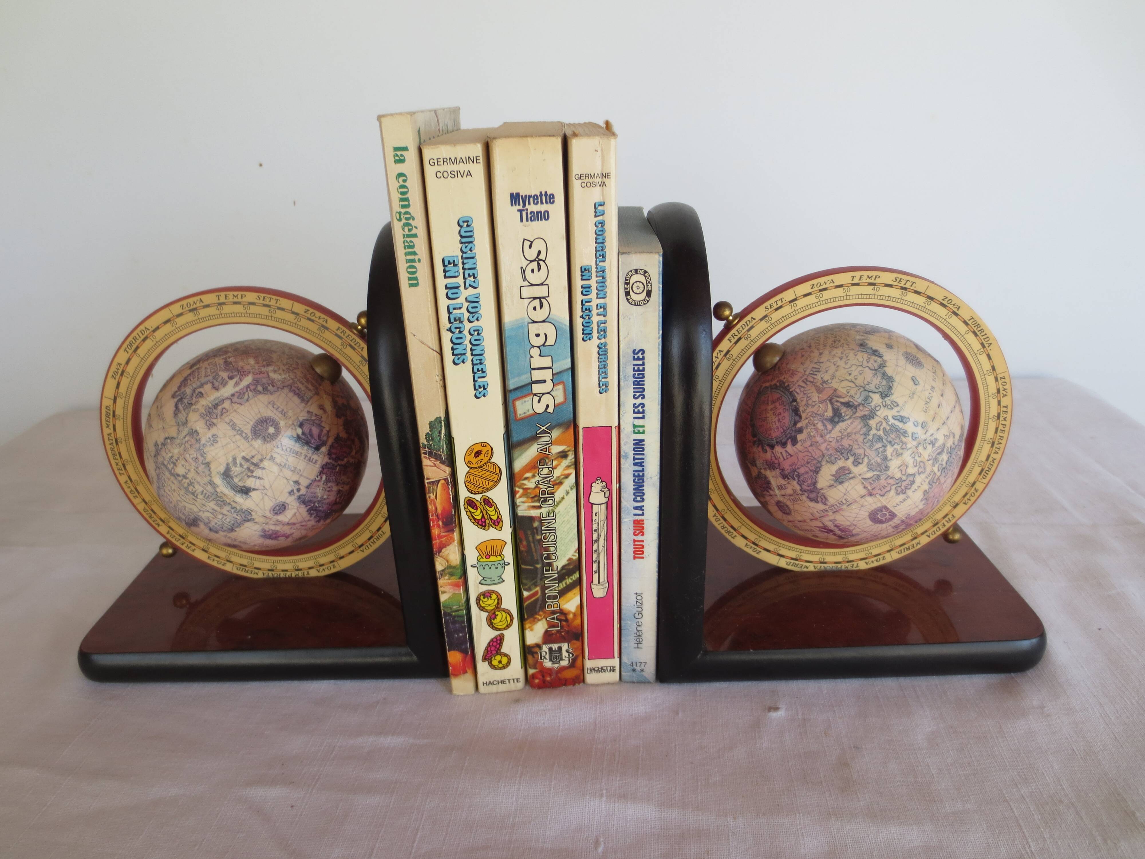 Bookends made of formica and globes.