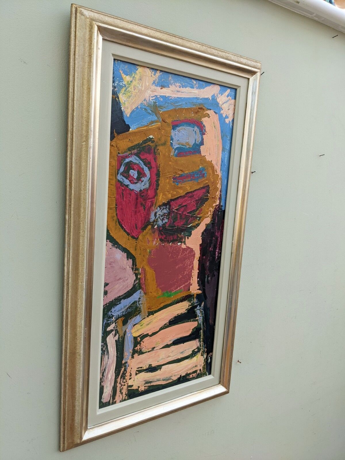 Mid-century modern "perception" swedish vintage abstract portrait oil painting framed